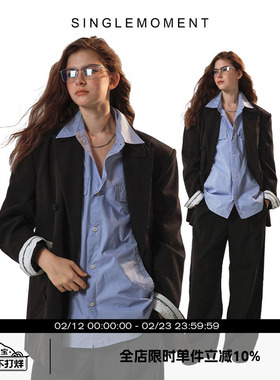 SINGLE MOMENT 羊毛天丝混纺宽松简约三开身西装男女外套