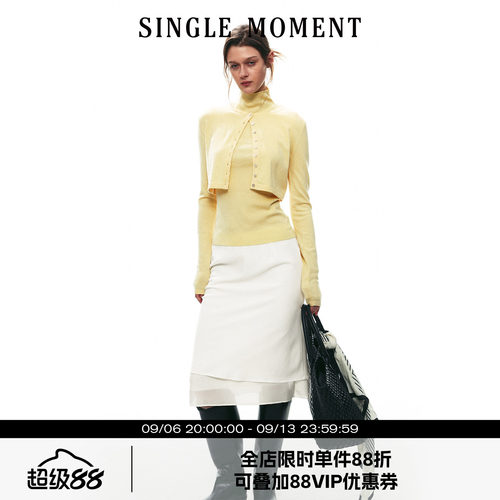 SINGLE MOMENT 26AW法式经典简约堆堆领毛织两件套毛衣开衫上衣女