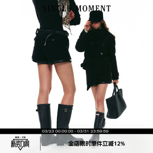 秋冬羊毛休闲直筒宽松圈圈毛拼皮短裤 25AW法式 女 MOMENT SINGLE