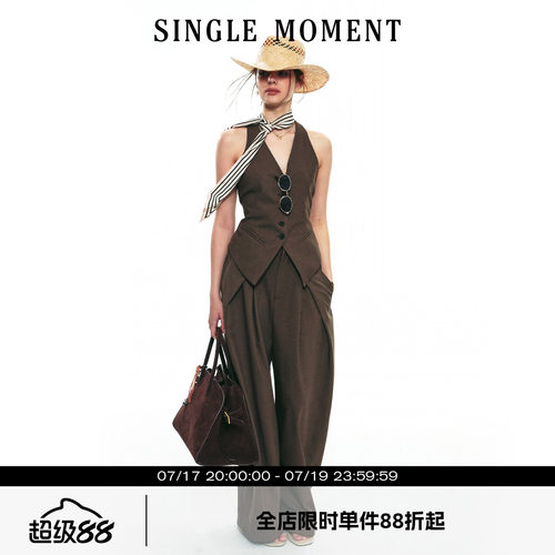 SINGLE MOMENT 25SS秋季新款法式v领无袖设计感休闲修身马甲套装