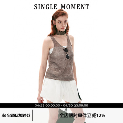 SINGLE MOMENT 26SS法式复古休闲透气宽松花纱针织镂空背心上衣女
