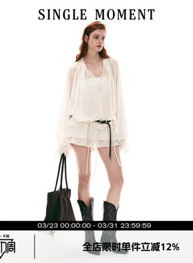 SINGLE MOMENT 26SS法式通勤宽松休闲圆领密扣罩衫上衣裙裤套装