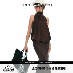 新款 25SS夏季 MOMENT 女 高領(lǐng)飄帶無袖 背心吊帶上衣套裝 法式 SINGLE