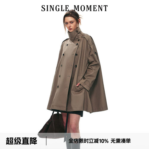 SINGLE MOMENT 26AW法式摩登都市双排扣经典中长款风衣外套上衣女