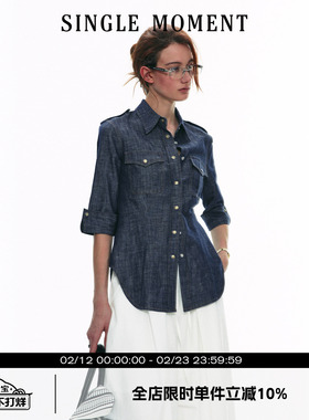 SINGLE MOMENT 2025SS春季复古设计休闲原牛牛仔长袖衬衫上衣女