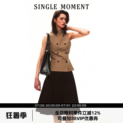 SINGLE MOMENT 26SS夏季法式时尚半高领双排扣无袖上衣短款背心女