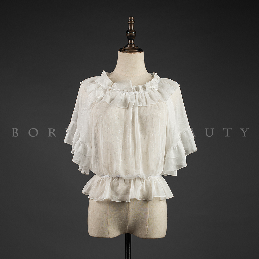 日常百搭仙气烫银雪纺衬衣内搭