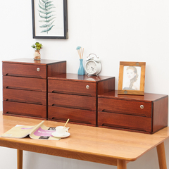 带锁实木收纳盒大容量桌面收纳柜抽屉式多层办公室桌上木质储物柜