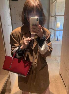 现货  麂皮纯色翻领皮衣外套2024春季套装裙两件套overdue fla*r