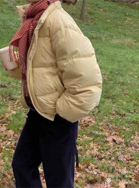 2025韩系简约羽绒服女ler*be宽松短款高蓬90白鸭绒面包服