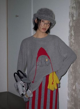 UNITY MODE 小红帽猫猫印花T恤女冬季宽松慵懒感时尚上衣251525