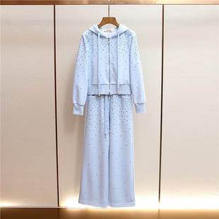 镶钻套装 深圳南油高端女装 休闲风减龄连帽卫衣阔腿裤 法式 秋冬新款