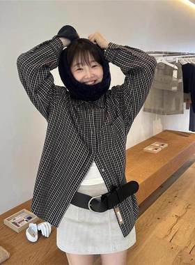 现货 复古宽松格子衬衫2025春季高级感上衣韩版外套overdue fla*r