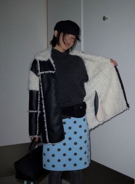 UNITY MODE 绵羊毛毛织波点半身裙女冬季法式复古针织短裙251535