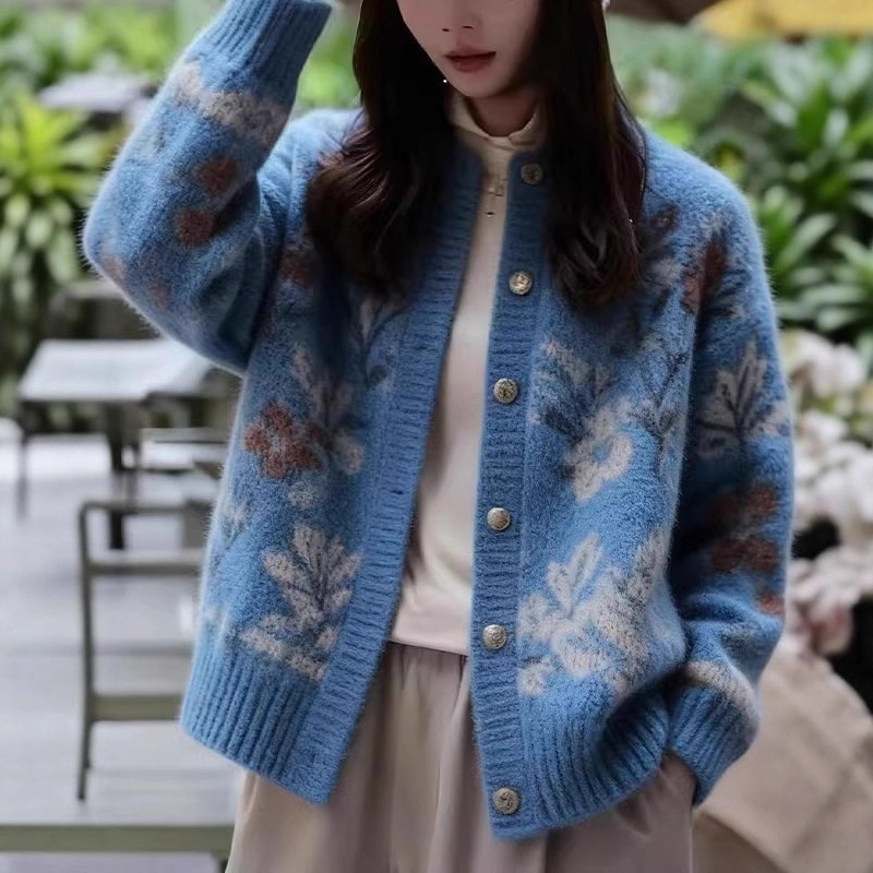 冬装高端新中式国风开衫毛衣外套女2025冬季新款慵懒宽松针织上衣