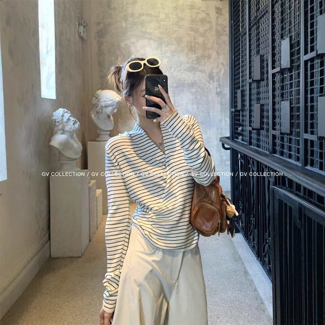 GV大白哥 长期主义 交叉叠领收腰针织衫早秋穿搭上衣慵懒高级长袖