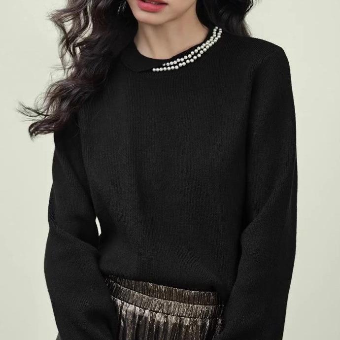 阔色灰珍珠针织衫2026新款