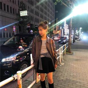 the 外套咖色机车夹克上衣时尚 barn 皮衣女款 皮夹克 et秋款 现货