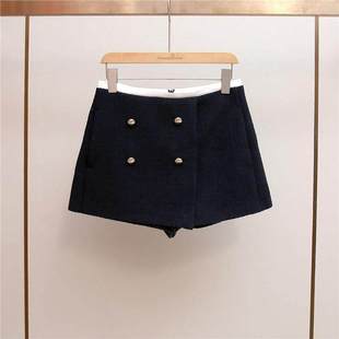 女 气质小香风假两件粗花呢设计感A字显瘦半身裙裤 M家法式 秋冬新款