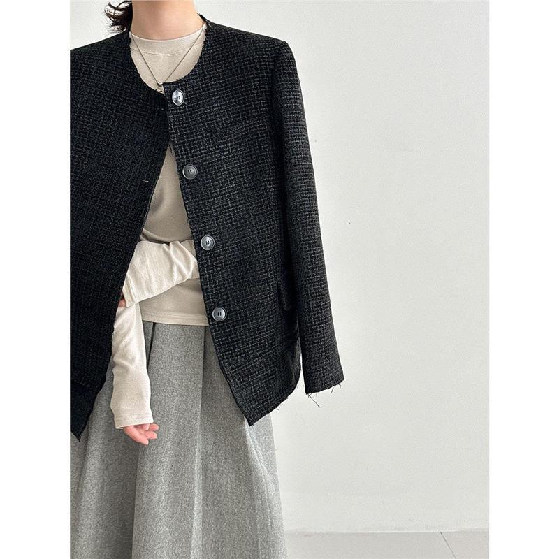 严选韩系重工圆领小香风外套女秋季新款重工高级感粗花呢短西装97