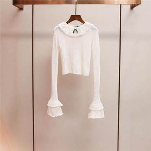 针织衫 韩系甜美减龄蝴蝶结荷叶领双层喇叭袖 女 新款 衣莉卓雅秋季