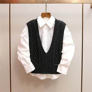 韩版 学院风减龄时尚 针织马甲 深圳南油高端女装 套装 新款 衬衫 冬季