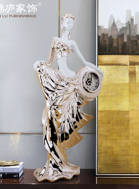人物雕塑美女时钟欧式家居摆件客厅创意台钟酒柜电视柜时钟工艺品