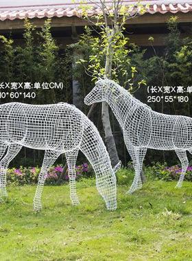 户外园林景观金属铁艺不锈钢镂空马雕塑模型小区草坪动物装饰摆件