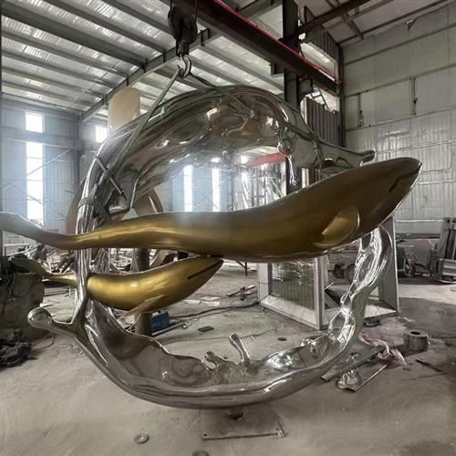 户外大型不锈钢雕塑定制圆环鱼群异形景观园林水景装饰金属镜面