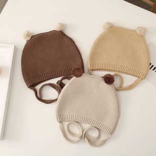 婴幼儿洋气小帽子婴儿帽子秋冬季毛线帽宝宝针织帽儿童护耳帽春秋