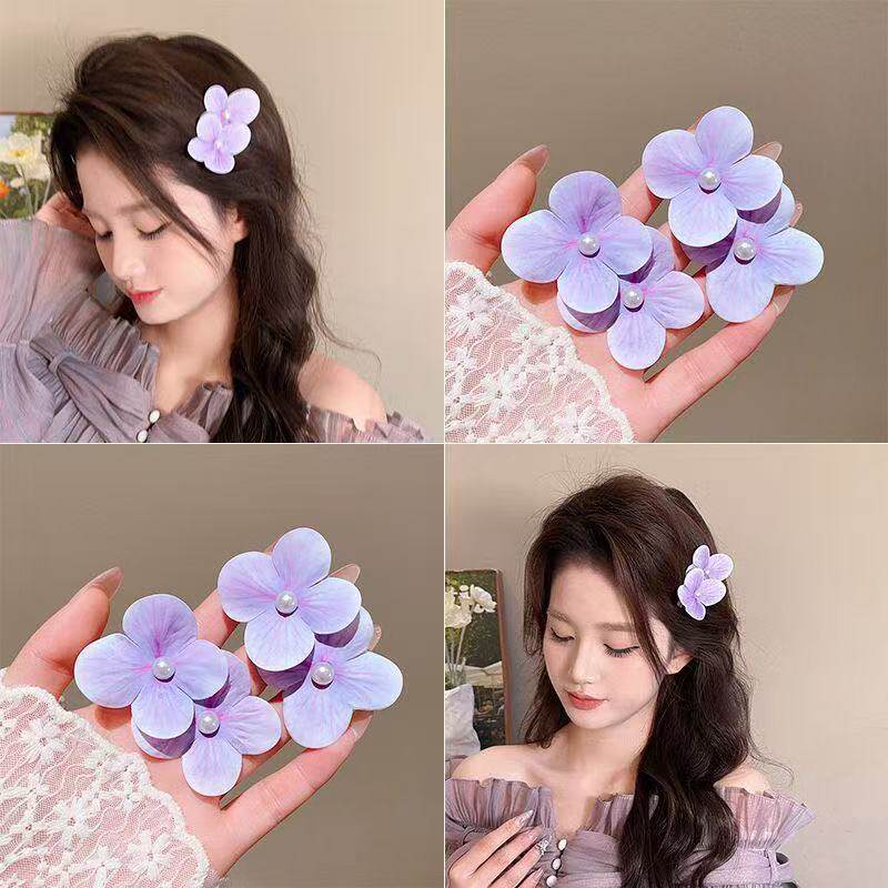 花夹头发的夹子新款小清新甜美仿真双花朵珍珠发夹少女前额碎发夹