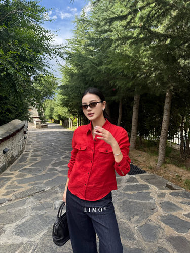 秋季新款 亚麻 LIMO 极简老钱通勤收腰可调节短款正肩衬衫6335