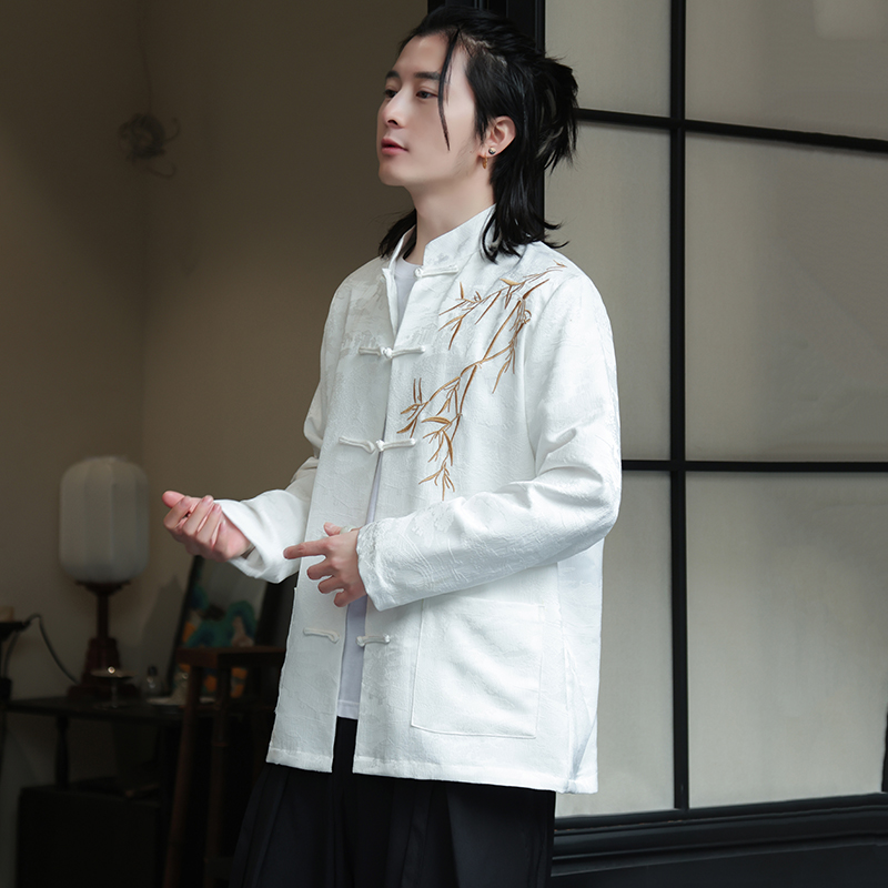 中式春夏暗纹刺绣盘扣唐装外套中国风宽松大码汉服夹克茶服居士服