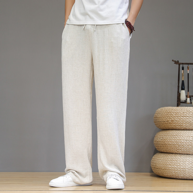 夏季薄款亚麻休闲直筒裤中国风男D装大码宽松阔腿裤简约透气长裤,男装,秀禾服,淘宝优惠券,粉丝福利购,淘宝优惠卷