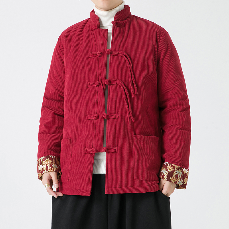 中式冬季灯芯绒加厚唐装棉衣国潮对襟盘扣中山装棉服宽松保暖棉袄