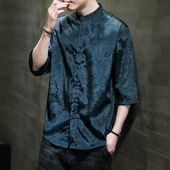 中国风刺绣休闲半袖 新款 T恤男青年百搭透气短袖 衬衫 冰丝夏季 薄款