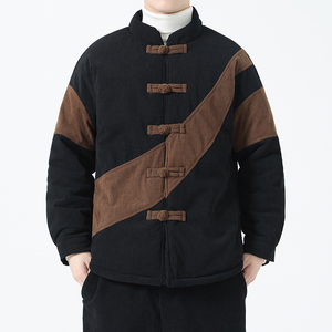 新中式冬季灯芯绒加厚唐装棉衣男撞色拼接传统盘扣棉袄民族风外套