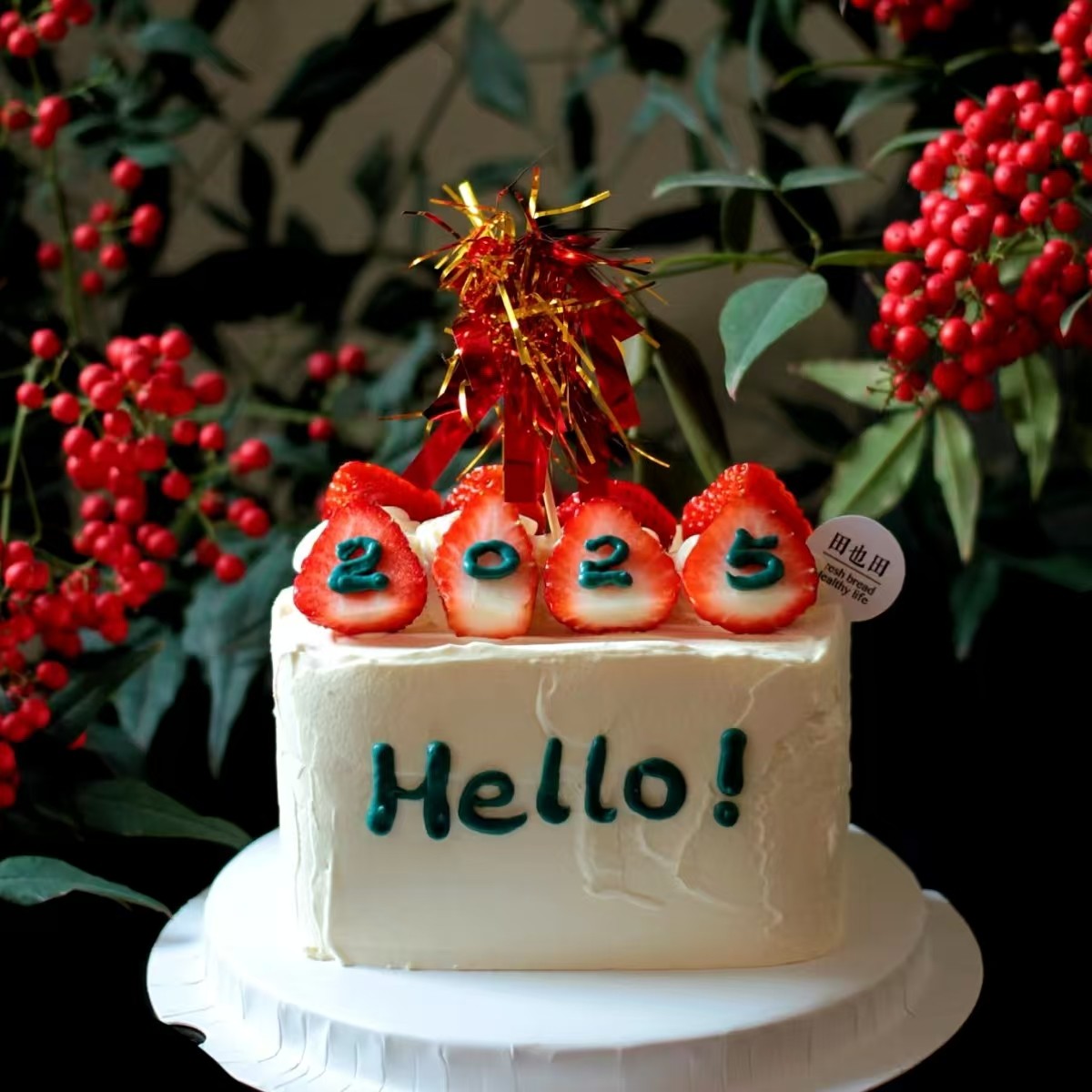 网红同款新年红色雨丝蛋糕装饰新款火花蛇年跨年节日烘焙装扮插件