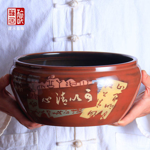 建水紫陶茶洗醉莲居纯手工