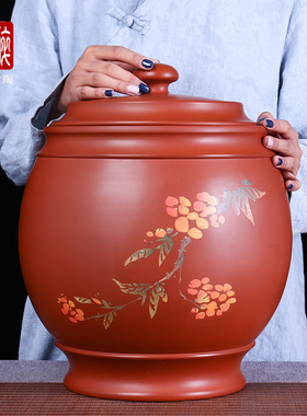 12饼普洱饼白茶饼茶缸建水紫陶古铜色茶叶罐密封罐12饼茶缸 L41