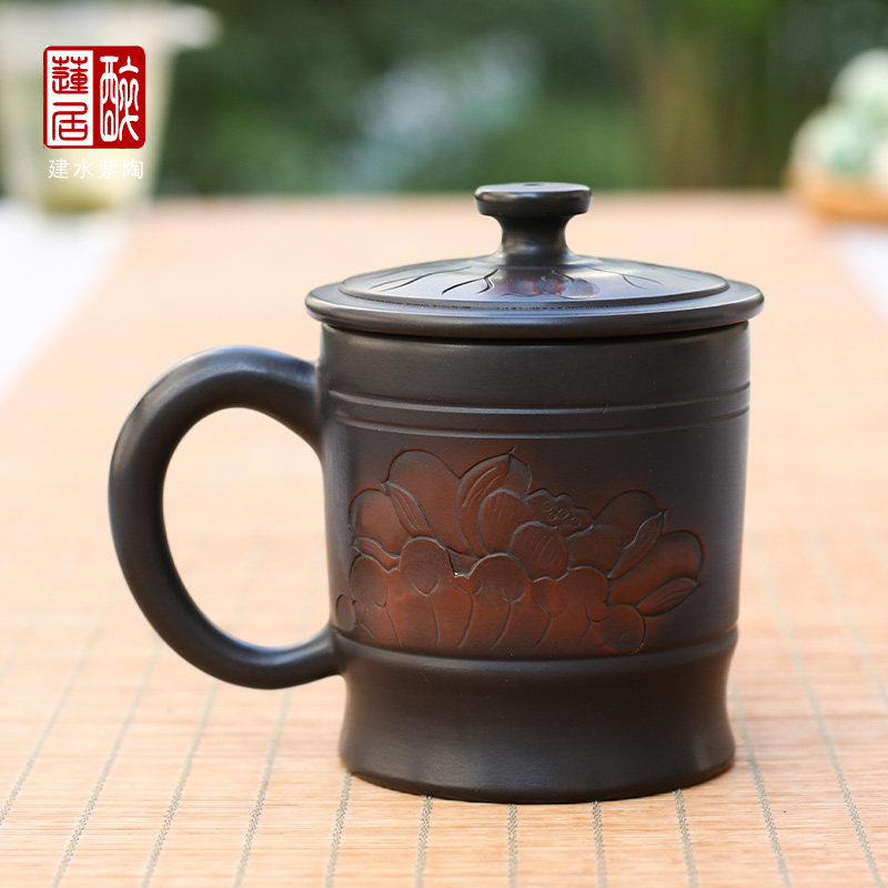 220ML建水紫陶手工浮雕办公杯紫陶泡茶杯/紫陶老板茶杯水杯/U18