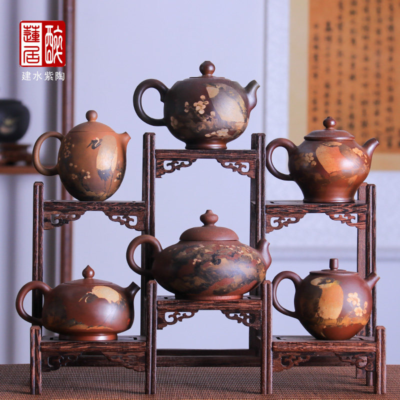 醉莲居紫陶壶手工陶器功夫茶壶/普忠华重工花鸟柴烧壶集合W23W48