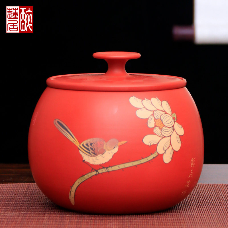 云南建水紫陶罐招待散茶罐李正龙红泥多道彩填苹果醒茶缸 铭M22-H