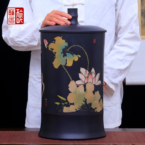 建水紫陶储茶罐保鲜罐十四饼缸