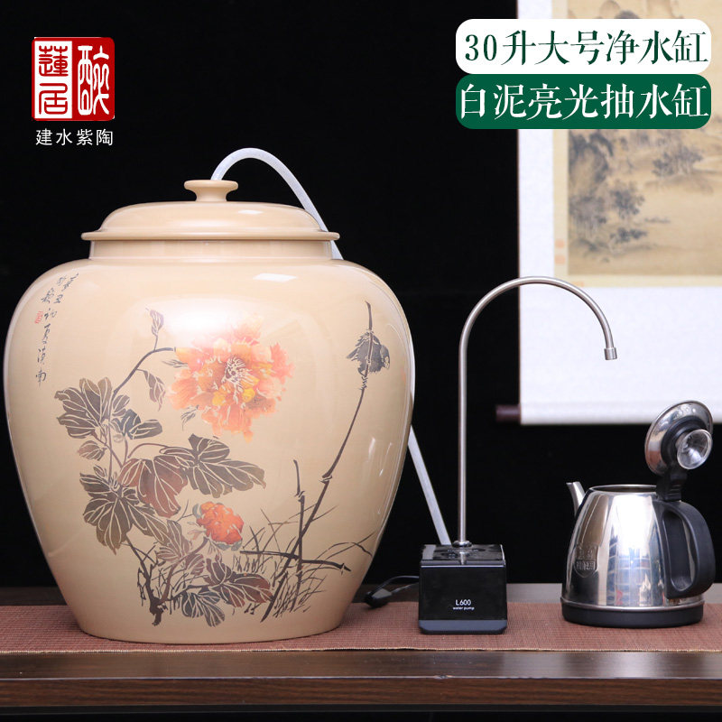 云南建水紫陶水缸白泥亮光大号抽水缸纯手工刻填净水缸储水缸 S62