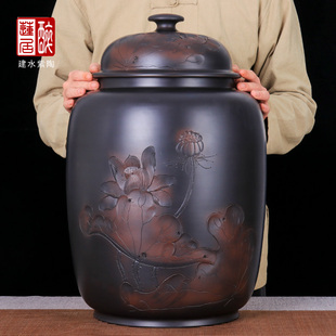 X25 浮雕26饼茶缸28升水缸 M73 M72 X26 建水紫陶茶叶罐大储茶罐