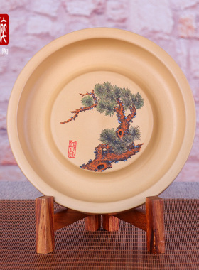 云南建水紫陶壶承陶干泡盘茶道/白泥彩填一体壶承 铭R26