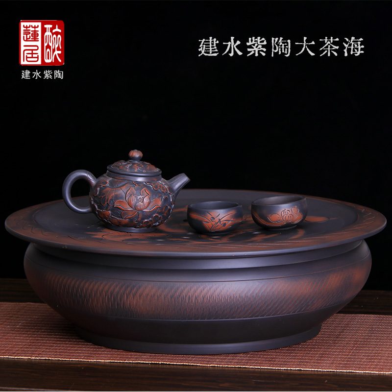 云南建水纯手工雕刻紫陶大茶海