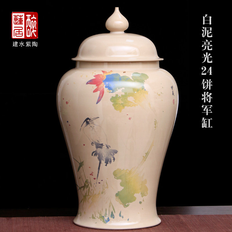 建水紫陶白泥亮光24饼装大将军罐