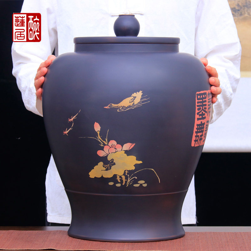 云南建水紫陶罐储茶罐普洱饼茶缸家用密封保鲜罐/22饼手工茶缸F26